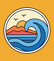 Obraz premium Line style vector surfing badge. For t-shirt prints, posters and other uses.