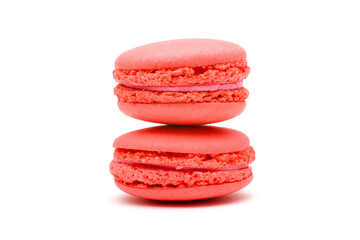 two rose macaron cakes on a white background