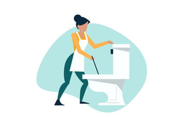 Vector of a house keeping lady cleaning the bathroom