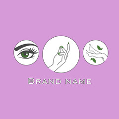 eyebrow and eyelashes, a hand with painted nails, legs after epilation