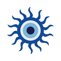 Blue eye. Turkish amulet against the evil eye. Guardian Nazar. An attribute of traditional magic. The blue sphere with rays looks like the sun. 