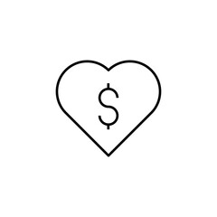 Dollar with heart icon isolated on white background. Money symbol modern, simple, vector, icon for website design, mobile app, ui. Vector Illustration