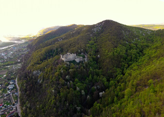 Neamt Cidatel seen from a Drone. Famous fortress built in XIV century , at a height of 480 meters 