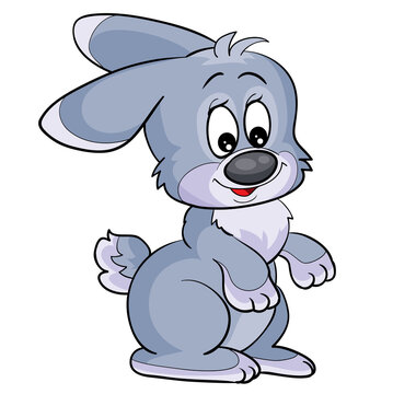 cute blue hare, cartoon illustration, isolated object on white background, vector,