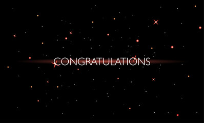 Congratulations poster with shining and stars on the black background. Vector illustration. Banner template for celebration.
