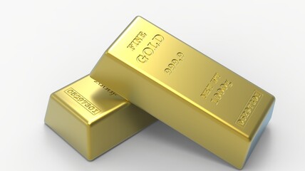 Bars of gold, two gold bars isolation on a white background 3d render