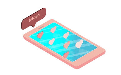 Smartphone, mobile. Pink color. Received message. Isometry