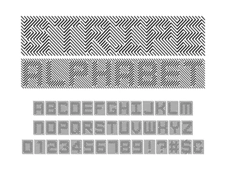 Alphabet-Design im Stil der optischen Täuschung mit Großbuchstaben, Zahlen und Symbolen © FotoGraphic