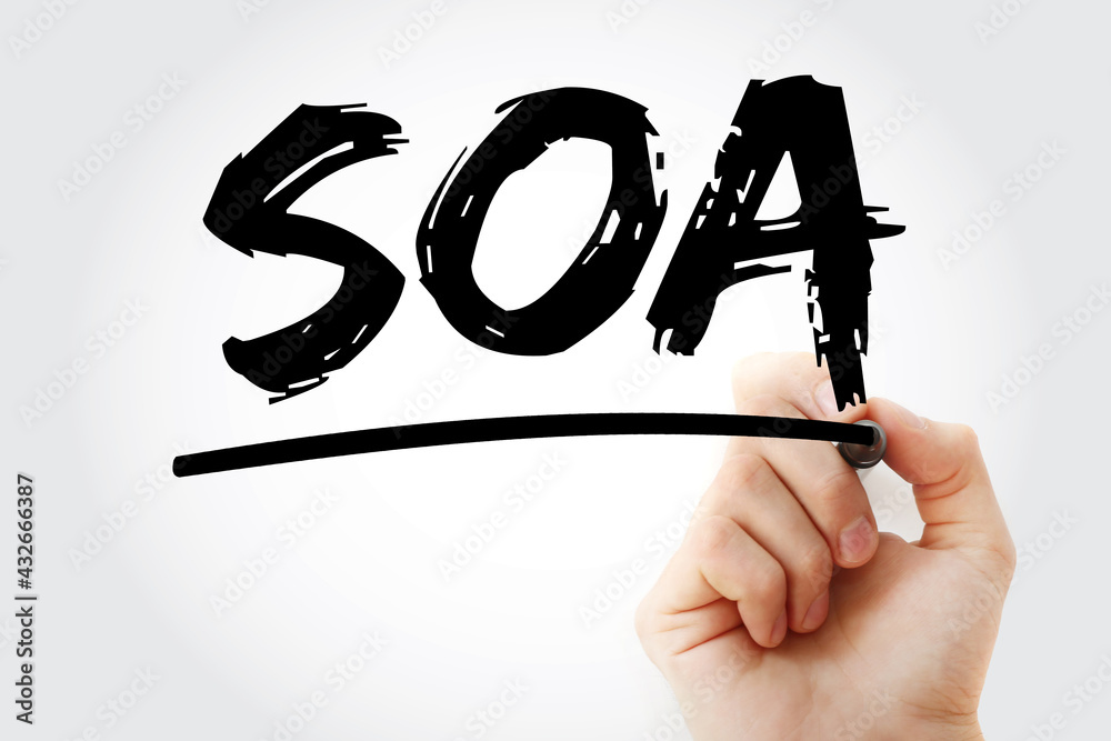 Poster soa - service oriented architecture acronym with marker, technology concept background.
