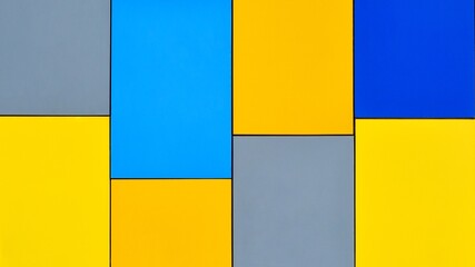 Fototapeta premium Geometric mosaic background of bright colorful yellow, blue, gray plastic panels close up