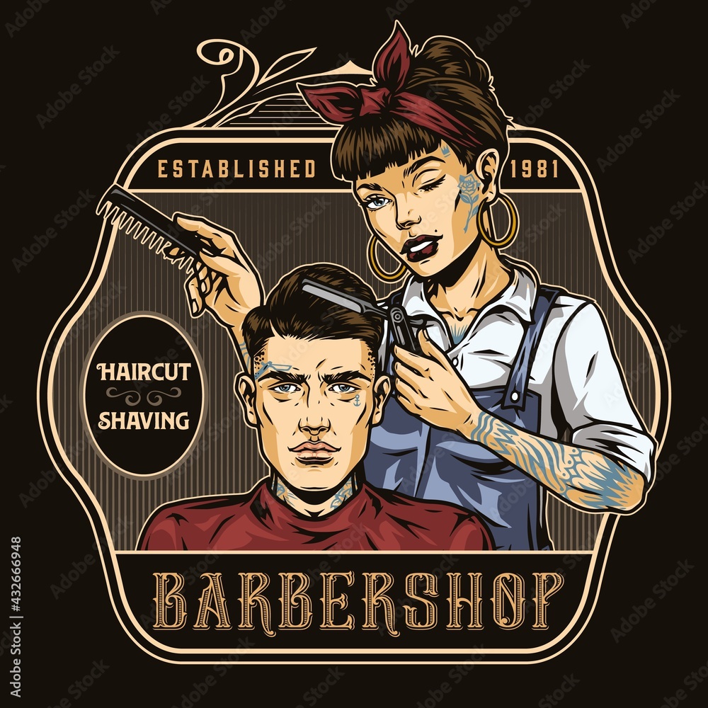 Sticker Barbershop colorful retro print