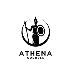 premium Athena the goddess black vector logo illustration design isolated background