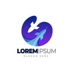 Rocket space logo. two rocket ship galaxy gradient logo template