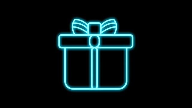blue gift icon isolated on black screen. gift, birthday, celebration and web symbol.