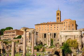 Obraz premium Roman Forum, a forum surrounded by ruins in Rome, Italy