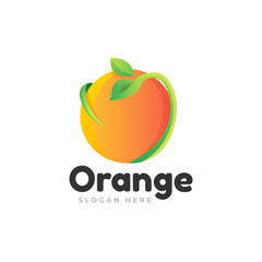 Colorful orange with twisted leaves logo. Fresh orange juice gradient logo template