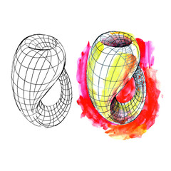 Klein's bottle. The geometric figure is drawn in watercolor. Figure without edges