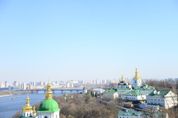Fototapeta na wymiar Great Lavra bell tower and Uspenskiy Sobor Cathedral in Kiev, Ukraine