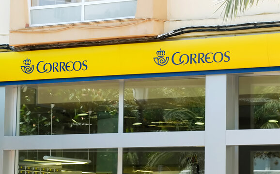Santa Eulalia, Ibiza, Spain - August 29th, 2013: Exterior shopfront of Spanish Correos (post office) in Ibiza, Spain. Santa Eulalia is a resort on the east coast of the island of Ibiza.