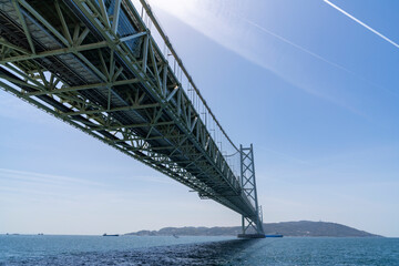 [兵庫県]晴天の明石海峡大橋（本州側）