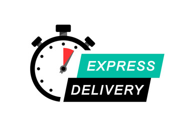 Fototapeta na wymiar Express delivery icon. Fast delivery, express and urgent delivery, services, stopwatch sign. Timer and express delivery inscription. Fast delivery logo design. Vector illustration