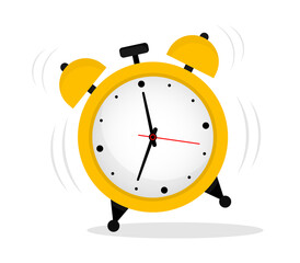 Alarm clock yellow isolated on white background. Wake-up time morning. Wake Up Symbol in flat style. Time Icon. Vector illustration. EPS-10