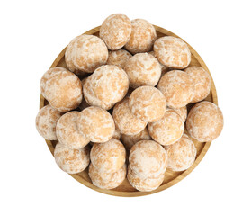 Tasty homemade gingerbread cookies on white background, top view