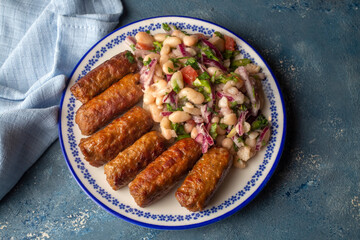 Turkish Tekirdag or inegol Kofte with Piyaz Salad