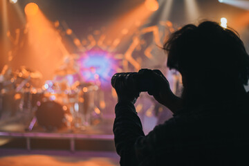 Silhouette of photographer taking shots of a performer on a concert
