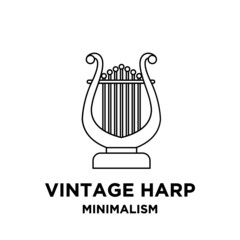 beautiful luxury classic harp line outline vector icon flat illustration design isolated background
