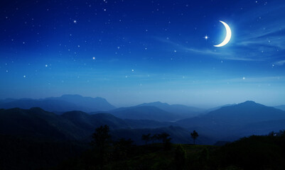 Fototapeta na wymiar Night sky and moon,Ramadan Kareem.