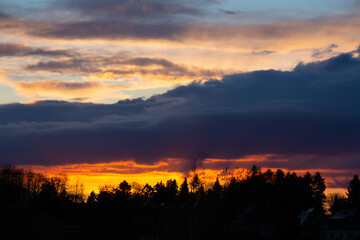 Beautiful sky during a spring season sunset with colorful horizon