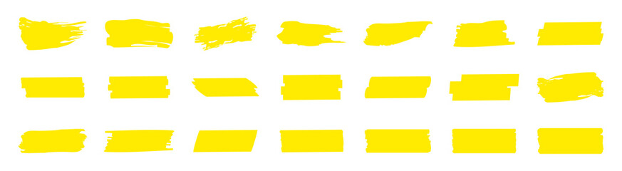 Highlight marker lines. Marker yellow strokes. Hand drawn marker strokes. Text marker stripes. Text highlights and underlining. Brush lines. - obrazy, fototapety, plakaty