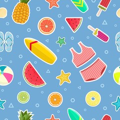 Summer beach elements. Seamless pattern. For design, wallpaper, textile. Vector illustration.