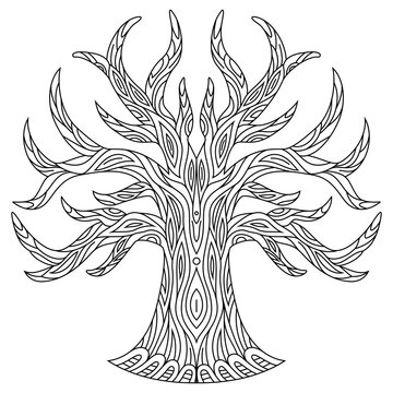 Hand drawn of tree in zentangle style
