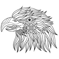 Hand drawn of eagle head in zentangle style