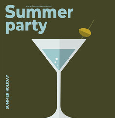 A cool drink. Summer party. Flat vector illustration. Summer time, background patterns on the theme of summer, vacation, weekend, beach. Perfect background for posters, cover art, flyer, banner.