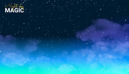 Obraz premium Magic Night sky. Blue Space. Fairy Dust Infinity. Abstract Universe Background. Shining Stars. Vector illustration.
