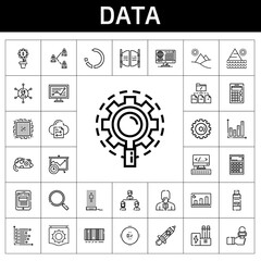 data icon set. line icon style. data related icons such as rising, news reporter, hologram, industry, networking, research, network, analytics, line chart, mouse, bar