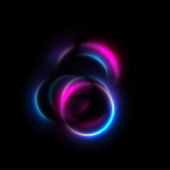 Blue and purple neon glowing smooth circles abstract background. Vector futuristic design