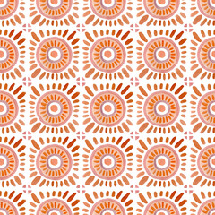 Watercolor terracotta tile seamless pattern. Hand painting abstract boho illustration.