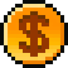Pixel US Dollar coin - isolated, vector