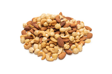 Mix of nuts isolated on white background. Top view.