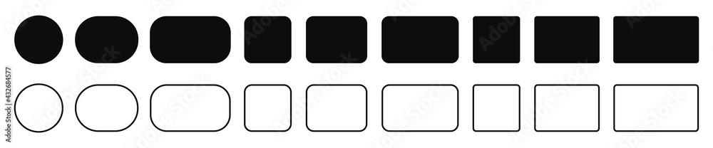Poster Set of geometric shapes quadrangle, circle icons collection, sharp and slightly rounded version - stock vector