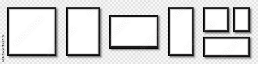 Poster Set photo frame, frame with shadow on transparent background, picture frames in different forms - stock vector
