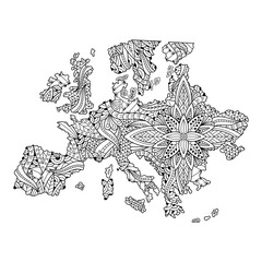 Hand drawn of europe map in mandala style 
