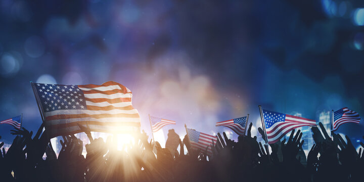 Crowd people celebrating America Independence Day