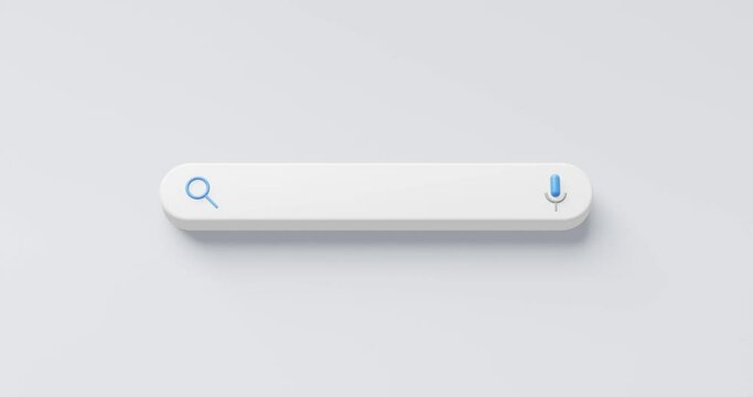 Blank minimal search bar box on website interface background with searching or finding button. 3D rendering.