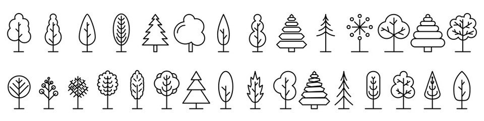 Big set of minimal trees linear icons. Vector illustration