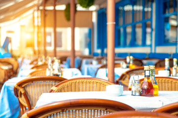 Served Tables in an outdoor street restaurant
